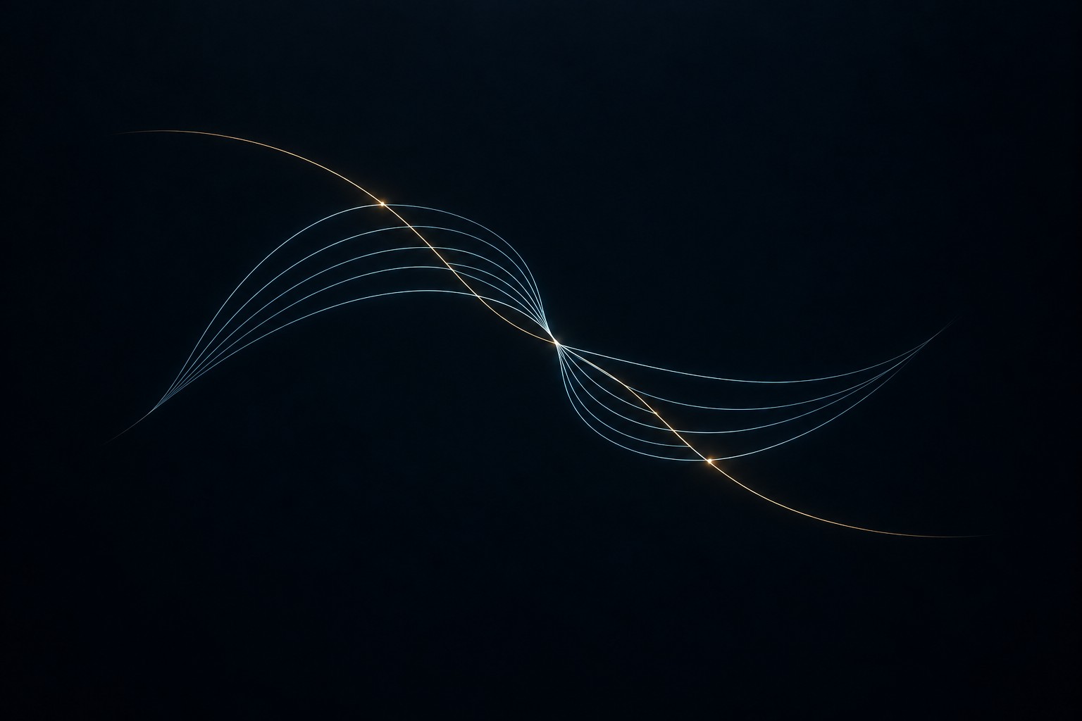 The blue curves already share a pattern; the gold path selects another reading through it. Agreement with one reference and coherence within the family contribute differently to alignment.