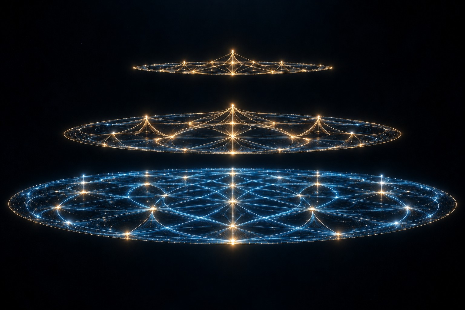 The separated layers stand for the three alignment tiers. Their empty space matters as much as their occupied levels. No denominator fills the gap between the scores at six and twelve.