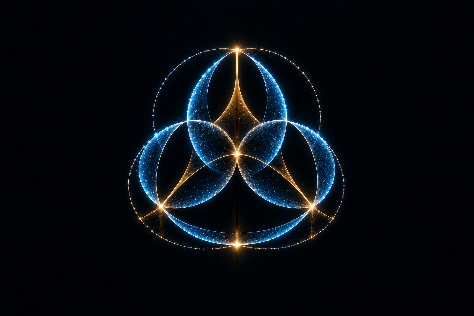 The overlapping loops picture complementary digit rows whose sums repeat the same pattern. Some apparent directions are dependent. The smaller gold structure recalls the independent directions left after those relations are taken into account.