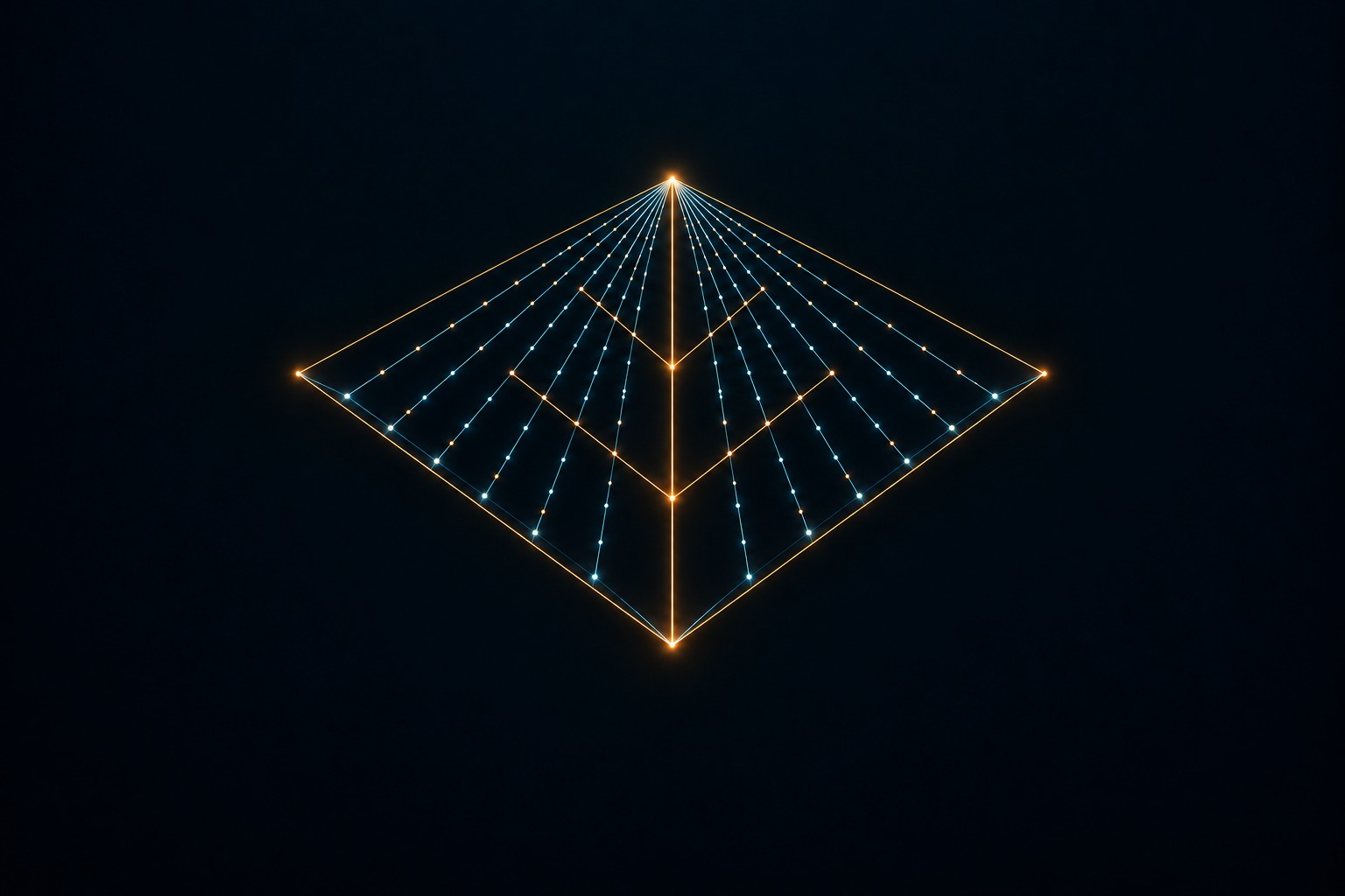 The gold diagonal separates self-comparisons from two mirrored fields of interactions. Repeated points along each ray stand for scaled copies of one reduced pair. Counting those copies as the window grows exposes the arithmetic behind the cubic energy law.