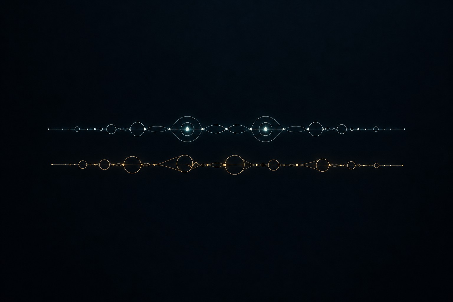 The two chains occupy the same spectral channels, but their larger loops no longer rise together. They picture fading magnitude correlation. The heavier loops still matter to the squared weights, where the cubic law leaves a persistent excess.